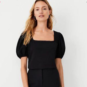 NWT - ANN TAYLOR -  Pretty & Flattering Black Puff Sleeve Square Neck Top - XL
